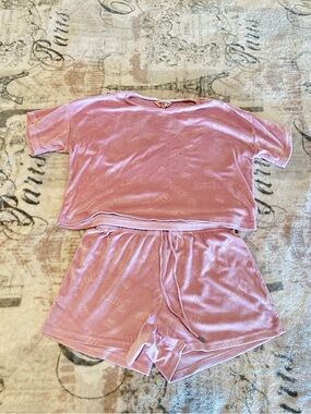 Juicy Couture Pink Velour Pajama Set Shorts & Top Size M Y2K Sleepwear